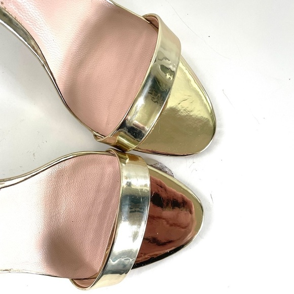 Aldo Patent Leather Polesia Gold Metallic Ankle Strap Stiletto High Heel Shoe 8 - Picture 5 of 12